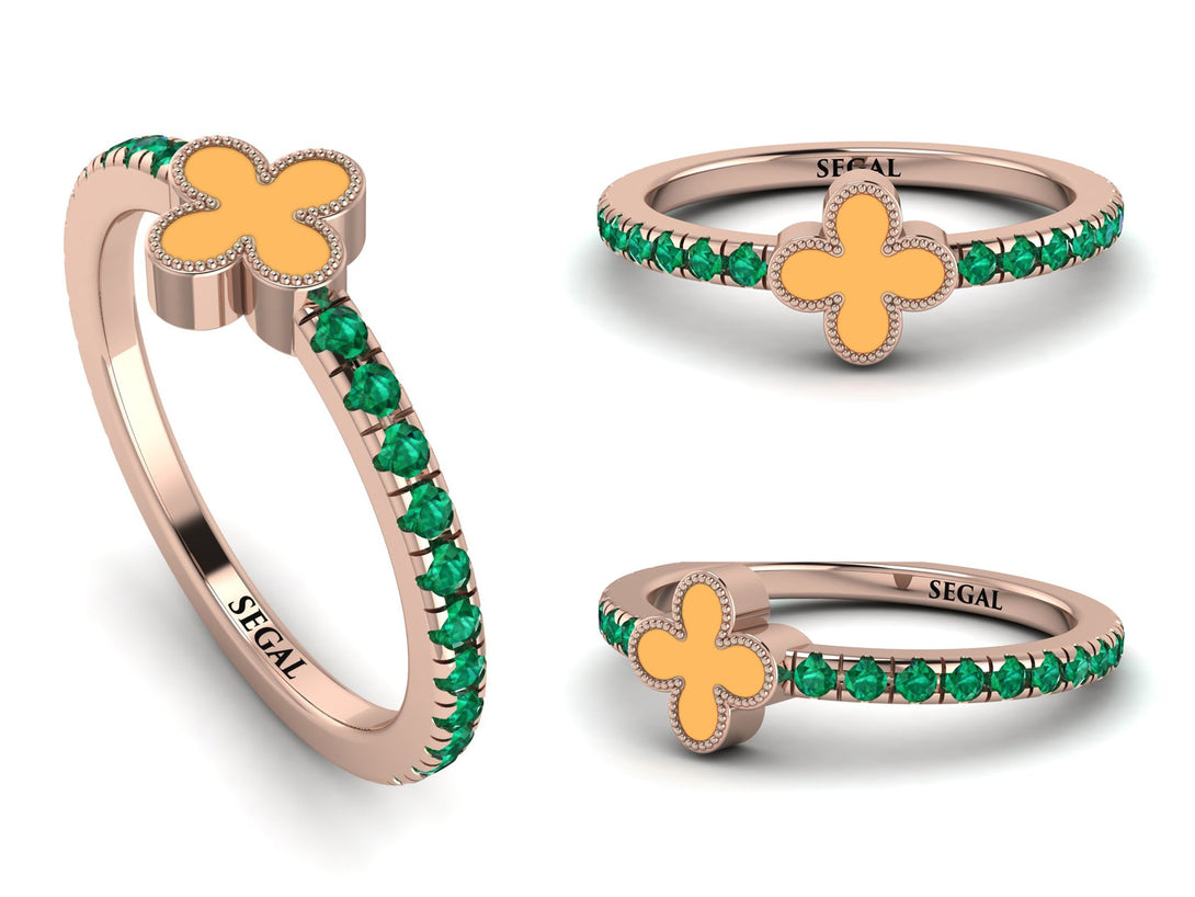 Elegant Enamel Clover Emerald Ring - Clover No. 5