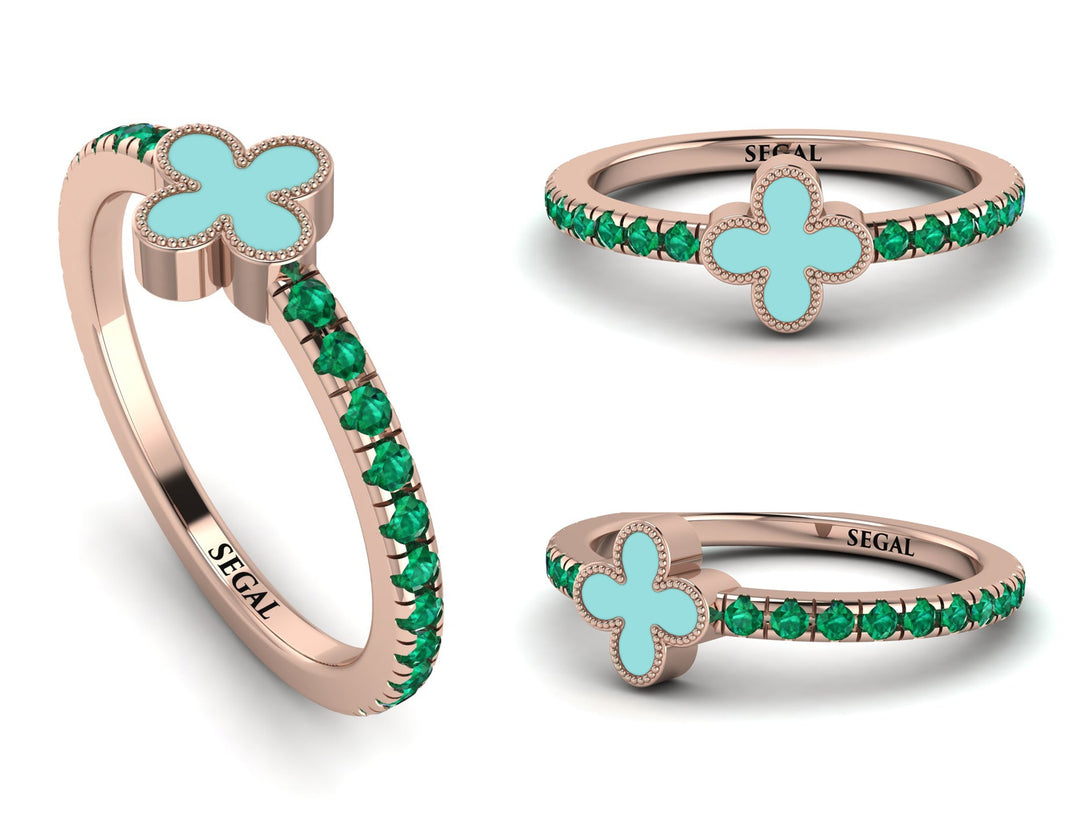 Elegant Enamel Clover Emerald Ring - Clover No. 5