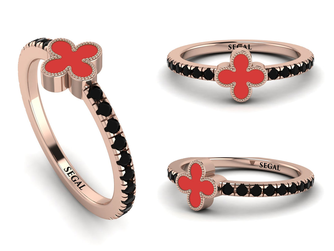 Elegant Enamel Clover Black Diamond Ring - Clover No. 8