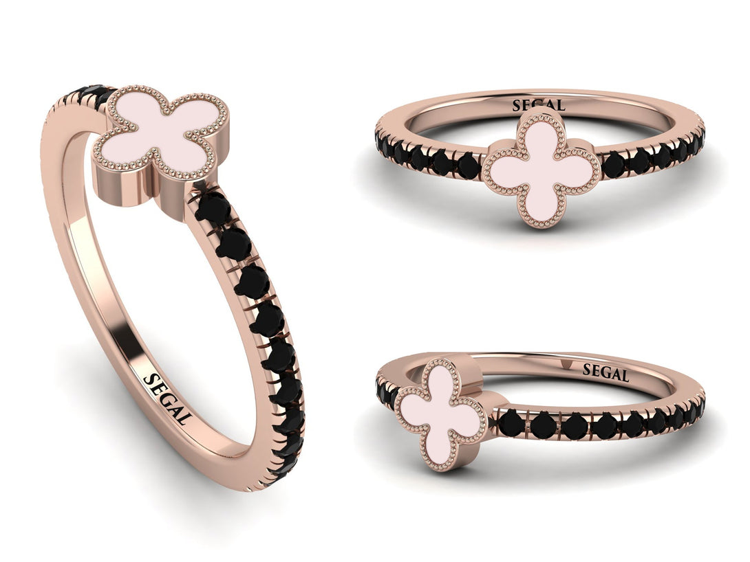 Elegant Enamel Clover Black Diamond Ring - Clover No. 8