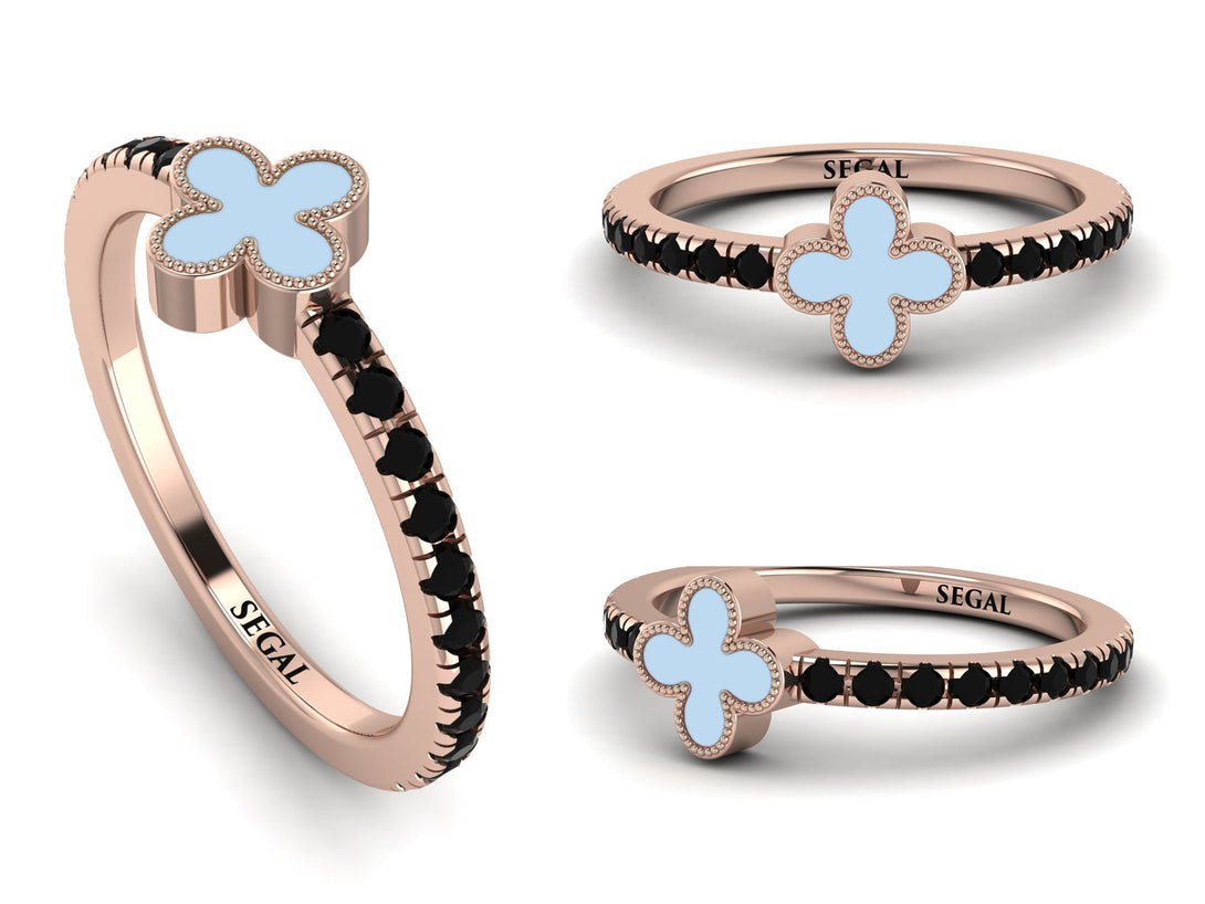 Elegant Enamel Clover Black Diamond Ring - Clover No. 8
