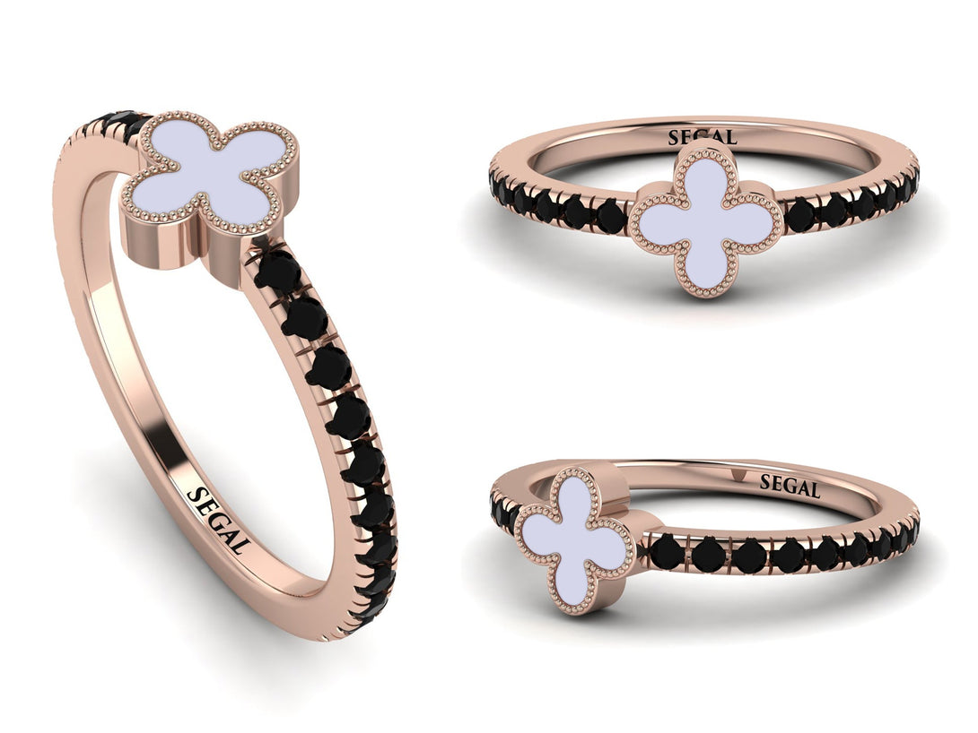 Elegant Enamel Clover Black Diamond Ring - Clover No. 8