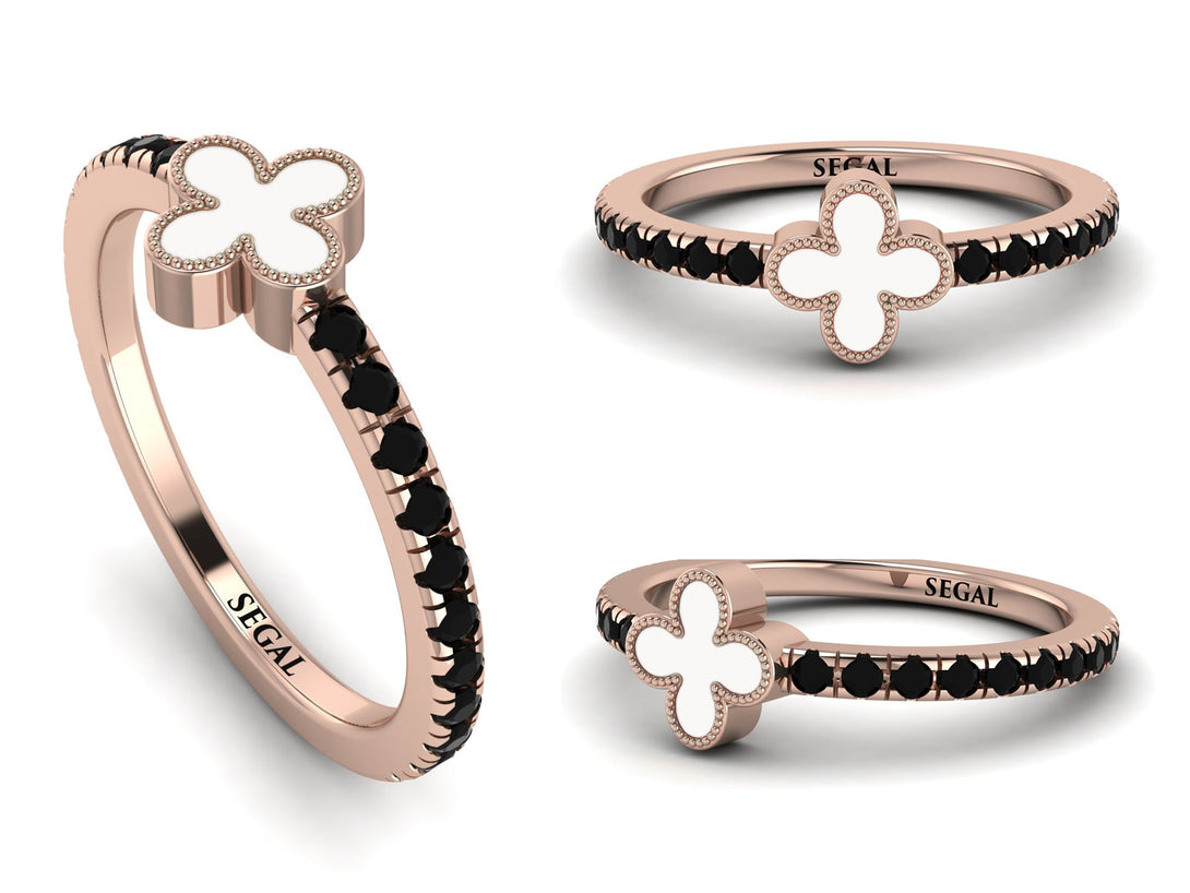 Elegant Enamel Clover Black Diamond Ring - Clover No. 8