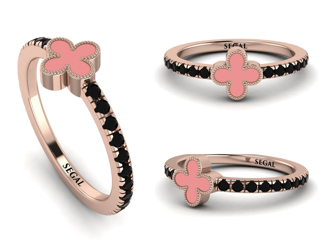 Elegant Enamel Clover Black Diamond Ring - Clover No. 8