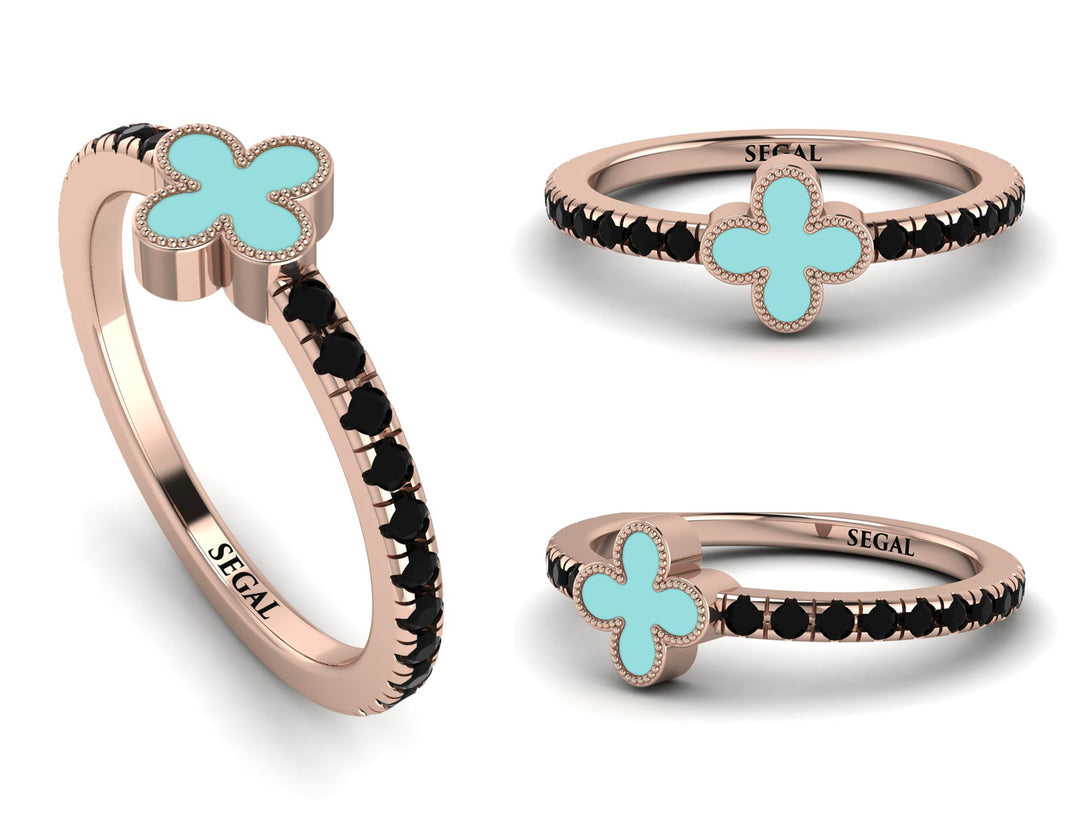 Elegant Enamel Clover Black Diamond Ring - Clover No. 8