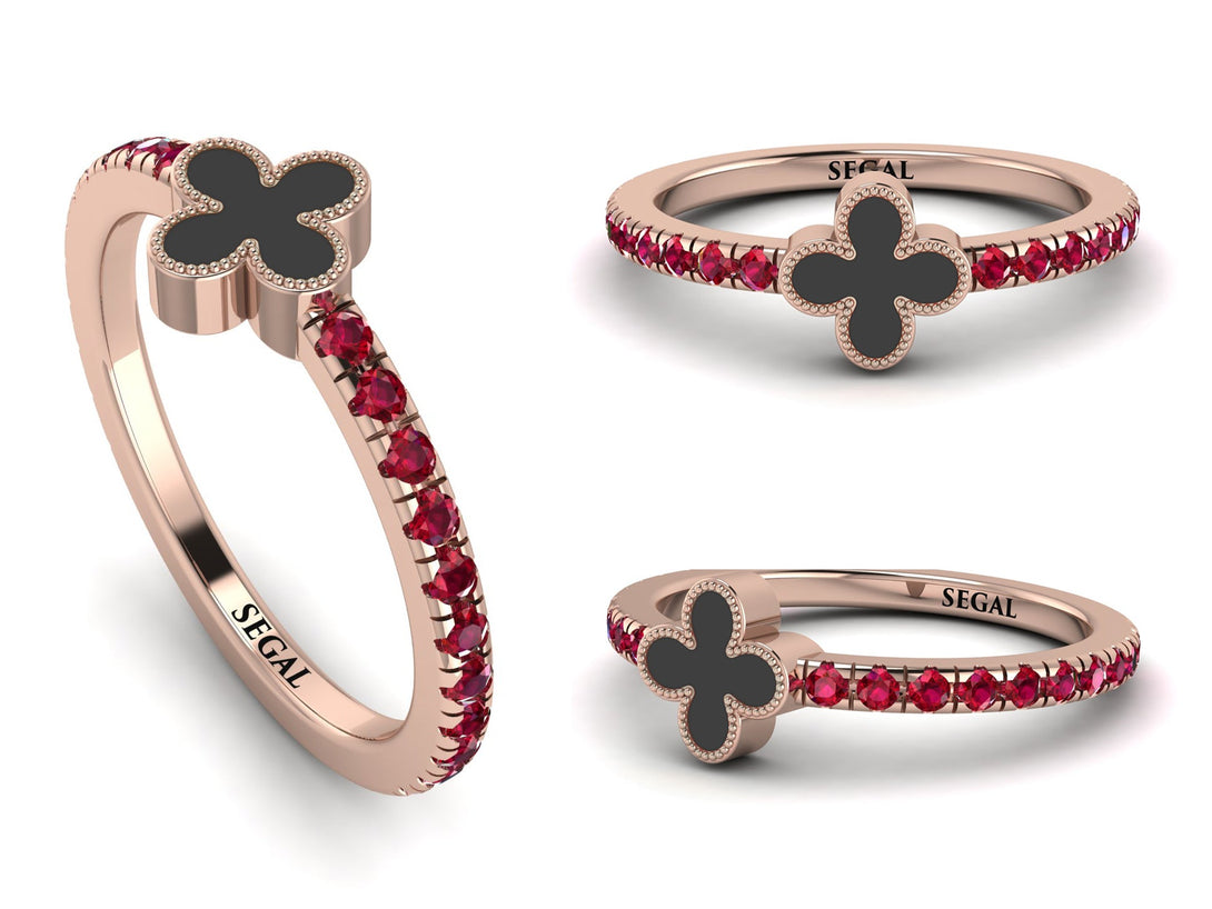 Elegant Enamel Clover Ruby Ring - Clover No. 11