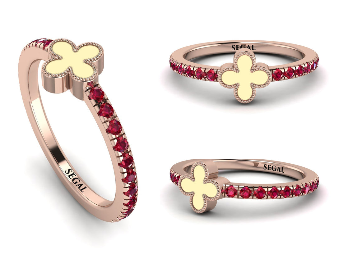 Elegant Enamel Clover Ruby Ring - Clover No. 11