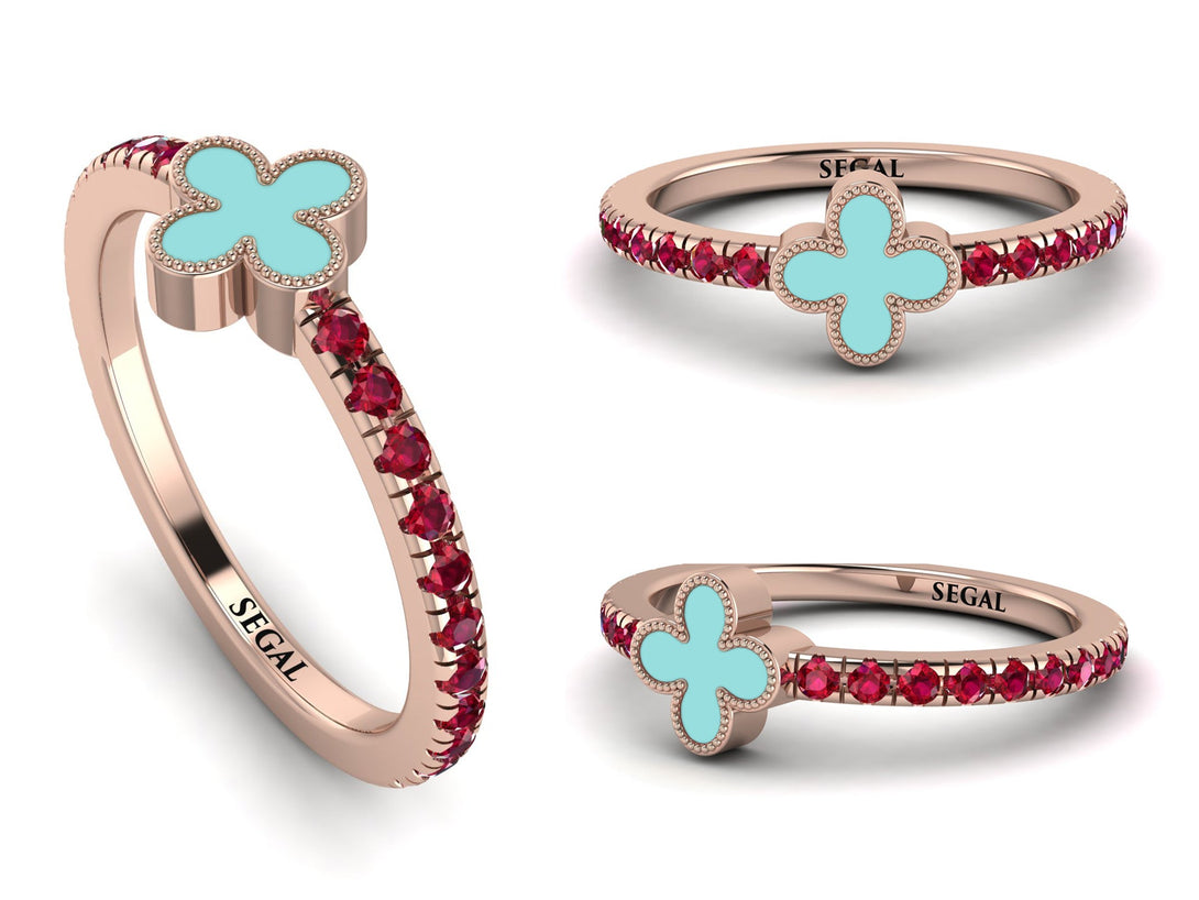 Elegant Enamel Clover Ruby Ring - Clover No. 11