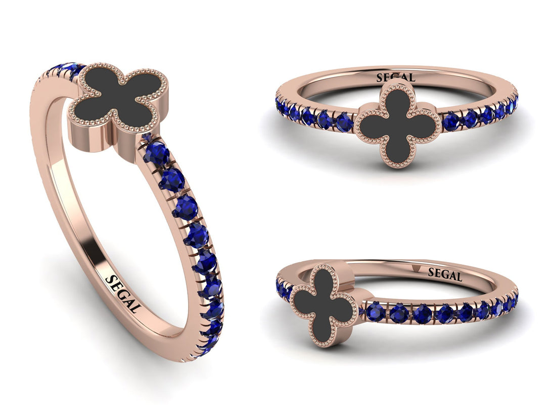 Elegant Enamel Clover Sapphire Ring - Clover No. 14
