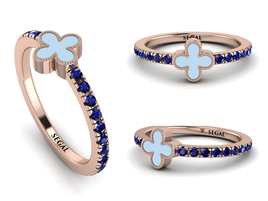Elegant Enamel Clover Sapphire Ring - Clover No. 14