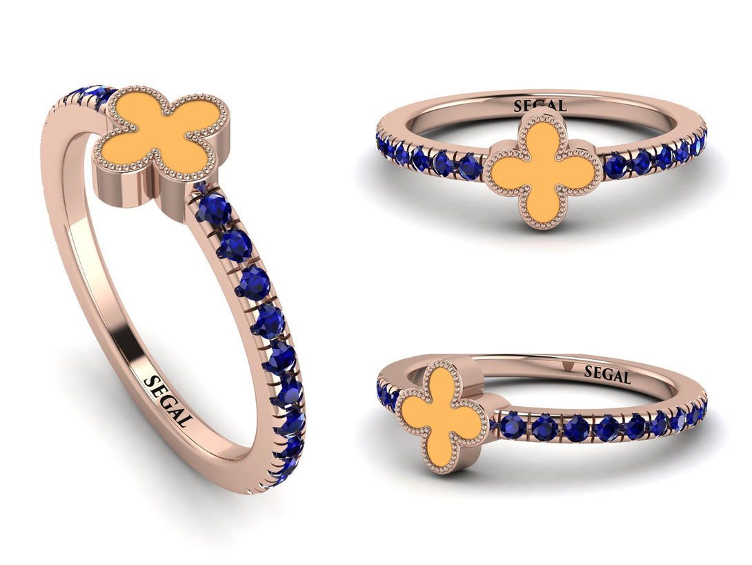 Elegant Enamel Clover Sapphire Ring - Clover No. 14