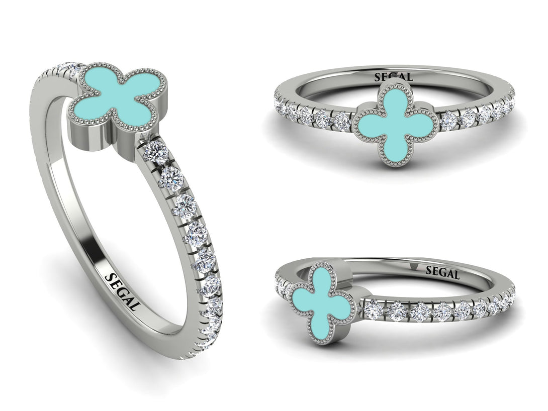 Elegant Enamel Clover Diamond Ring - Clover No. 3