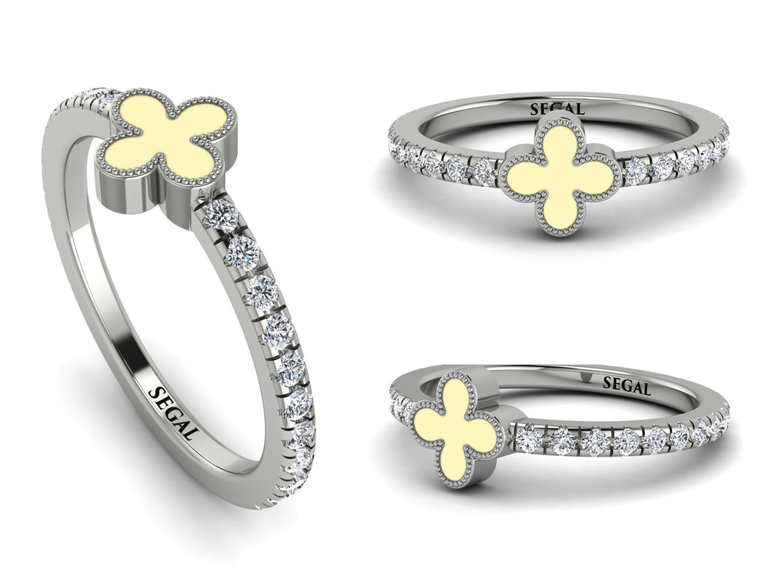 Elegant Enamel Clover Diamond Ring - Clover No. 3