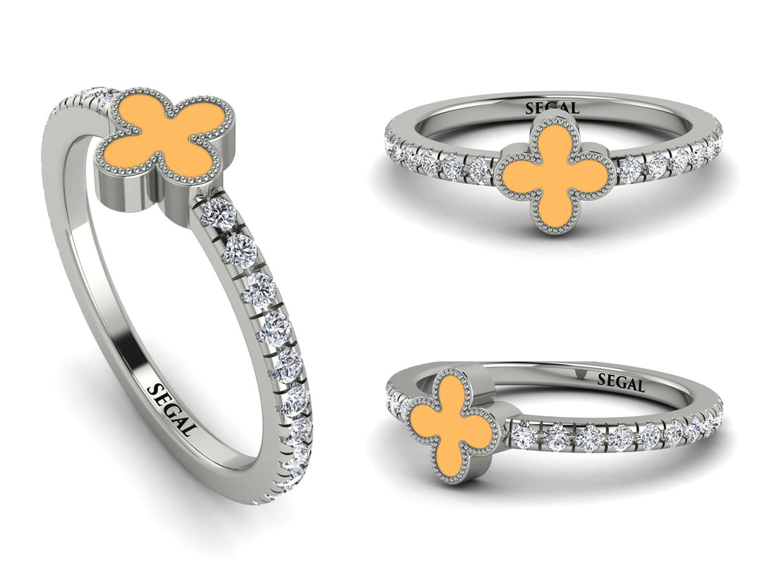 Elegant Enamel Clover Diamond Ring - Clover No. 3