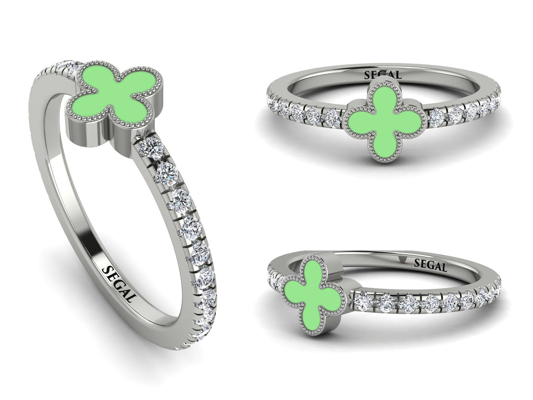 Elegant Enamel Clover Diamond Ring - Clover No. 3