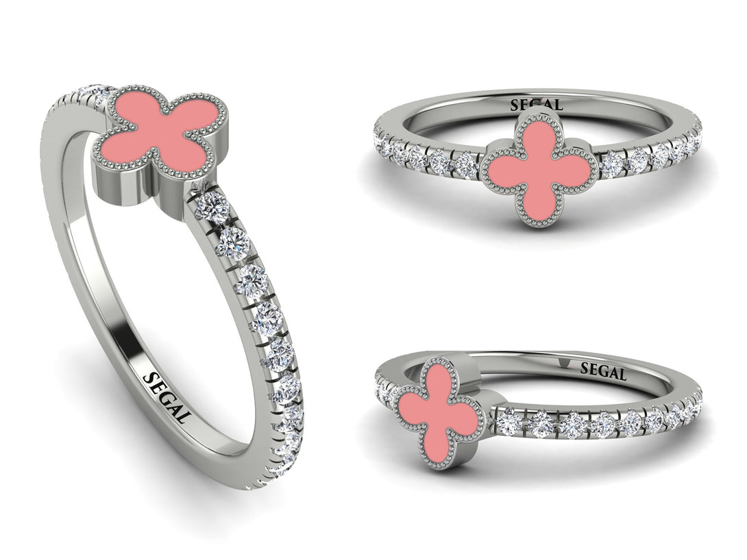 Elegant Enamel Clover Diamond Ring - Clover No. 3