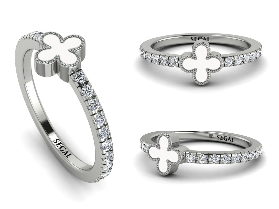 Elegant Enamel Clover Diamond Ring - Clover No. 3