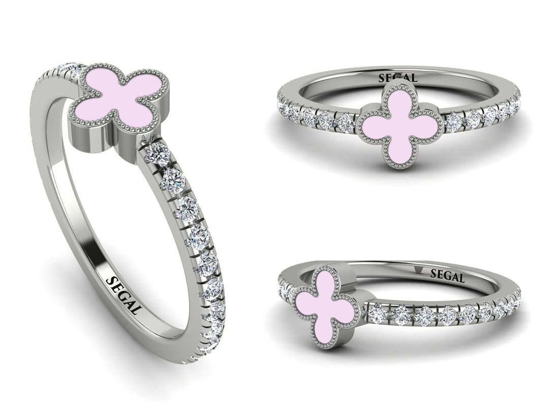 Elegant Enamel Clover Diamond Ring - Clover No. 3
