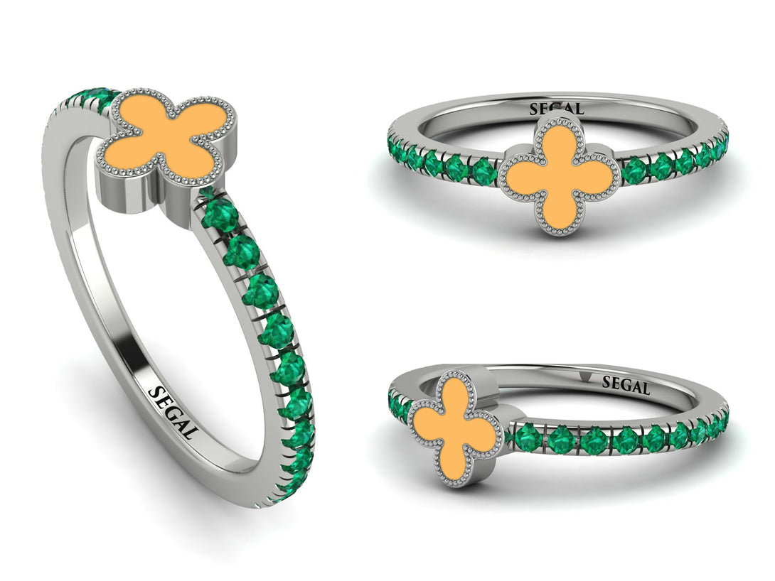 Elegant Enamel Clover Emerald Ring - Clover No. 6
