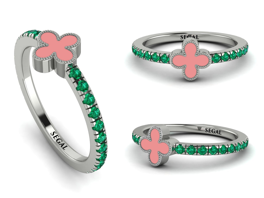 Elegant Enamel Clover Emerald Ring - Clover No. 6