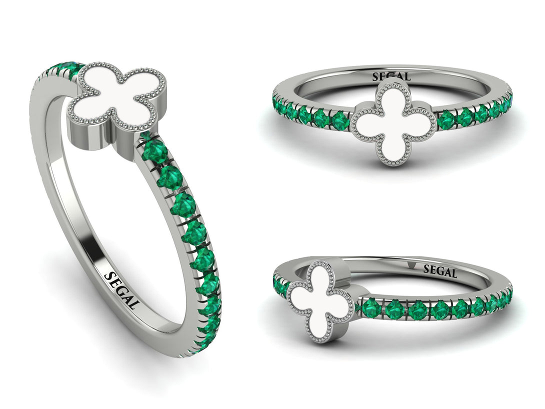 Elegant Enamel Clover Emerald Ring - Clover No. 6