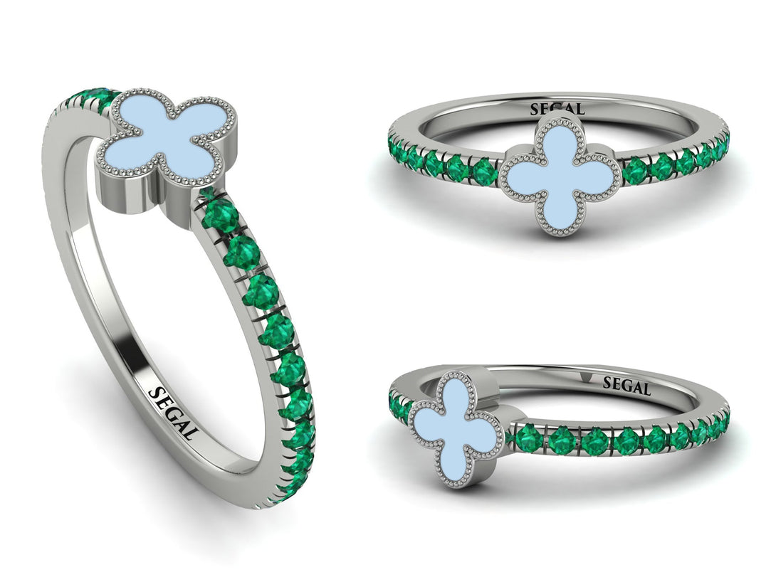Elegant Enamel Clover Emerald Ring - Clover No. 6