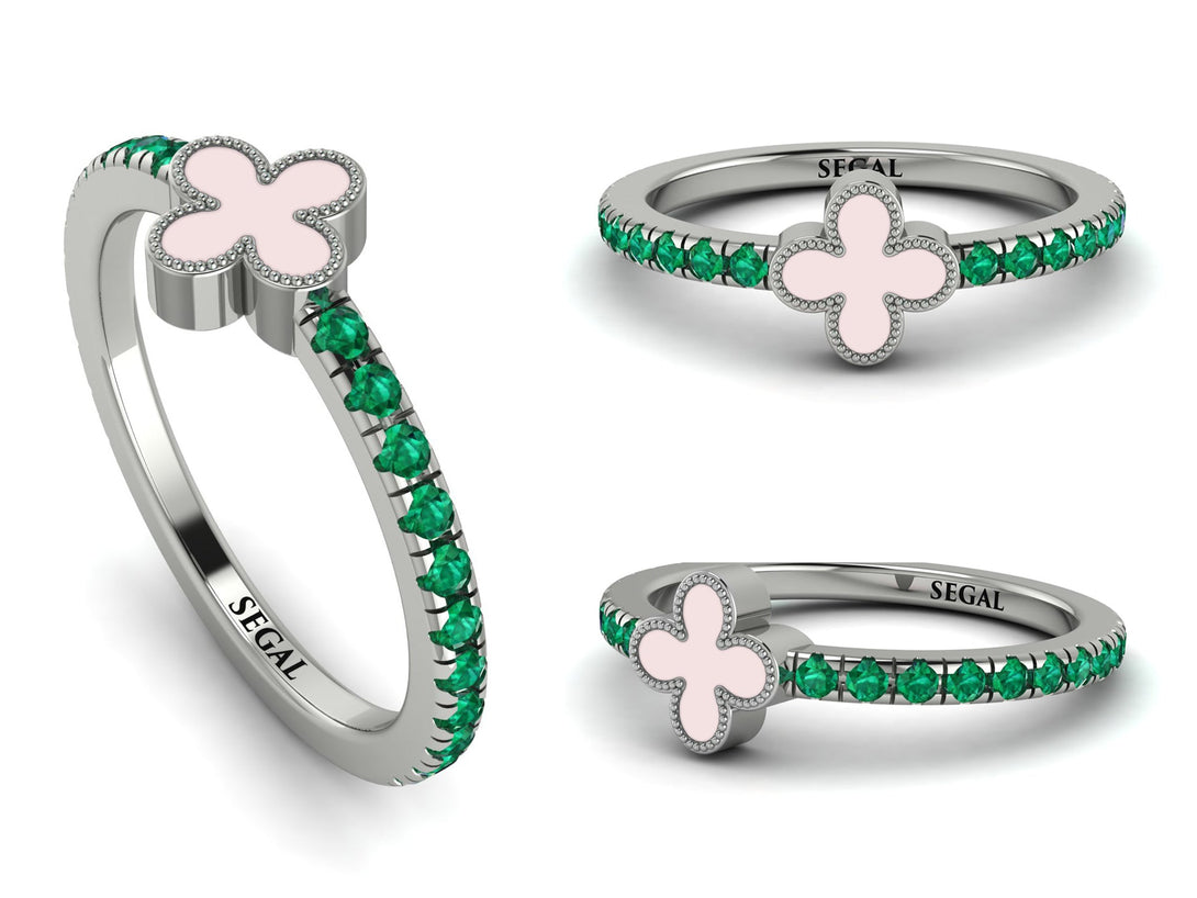 Elegant Enamel Clover Emerald Ring - Clover No. 6