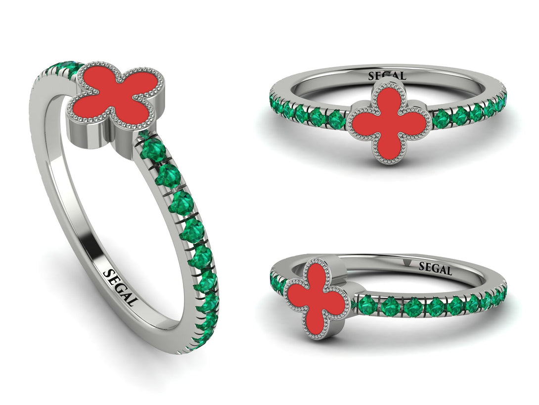Elegant Enamel Clover Emerald Ring - Clover No. 6
