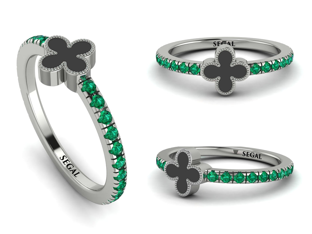 Elegant Enamel Clover Emerald Ring - Clover No. 6