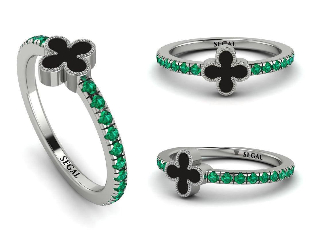 Elegant Enamel Clover Emerald Ring - Clover No. 6
