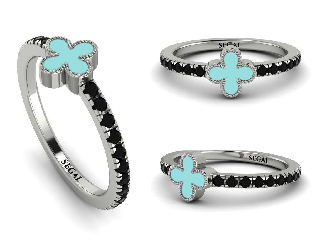 Elegant Enamel Clover Black Diamond Ring - Clover No. 9