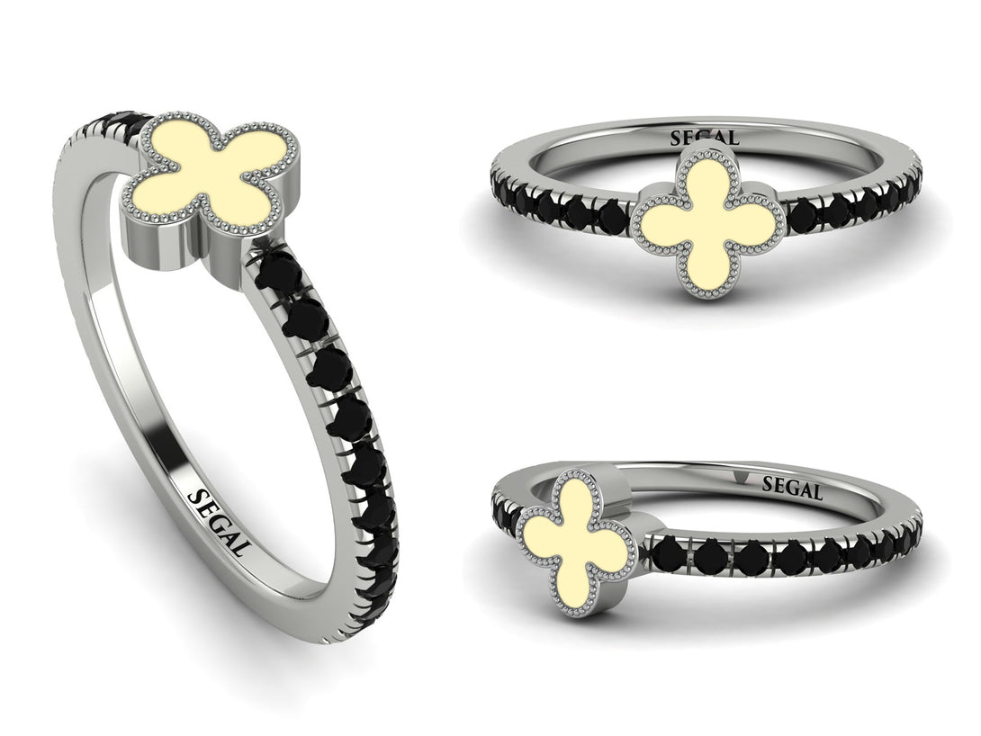 Elegant Enamel Clover Black Diamond Ring - Clover No. 9