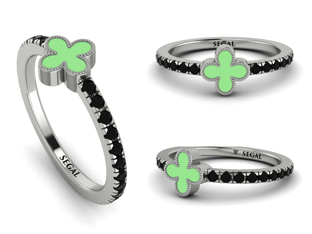 Elegant Enamel Clover Black Diamond Ring - Clover No. 9