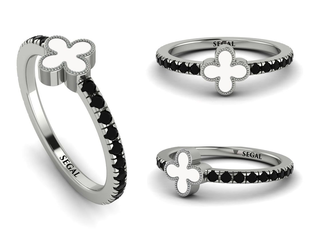 Elegant Enamel Clover Black Diamond Ring - Clover No. 9