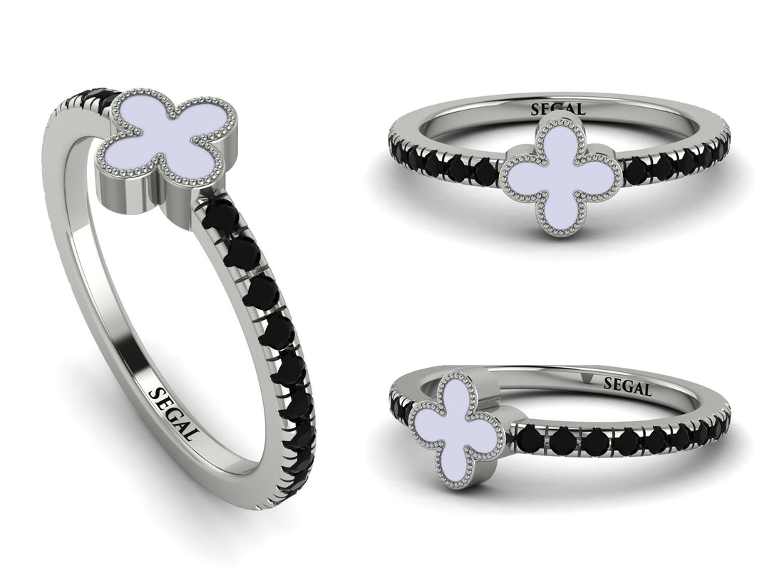 Elegant Enamel Clover Black Diamond Ring - Clover No. 9