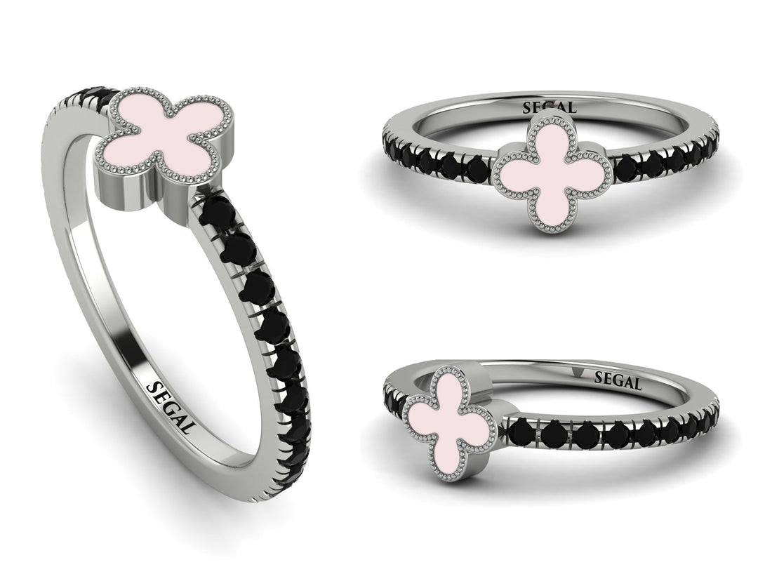 Elegant Enamel Clover Black Diamond Ring - Clover No. 9