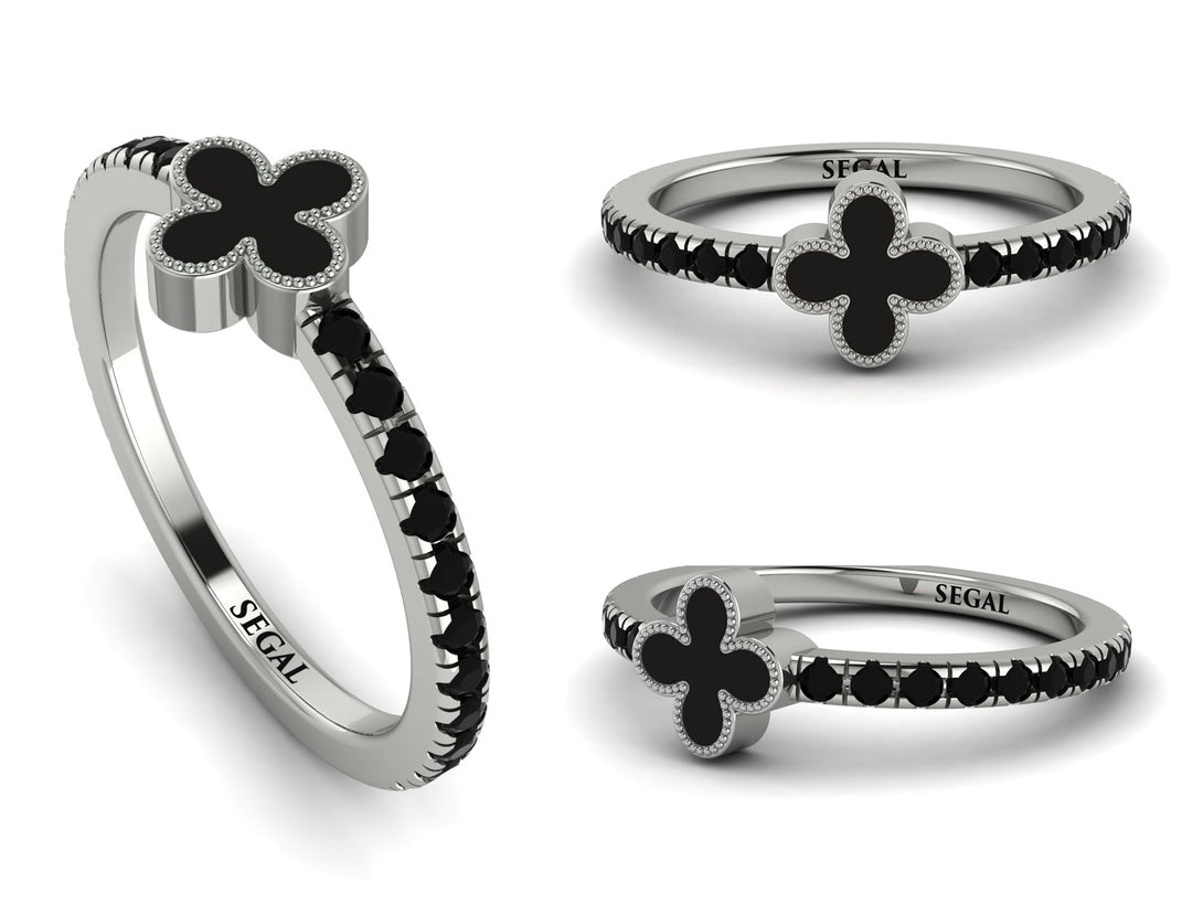 Elegant Enamel Clover Black Diamond Ring - Clover No. 9