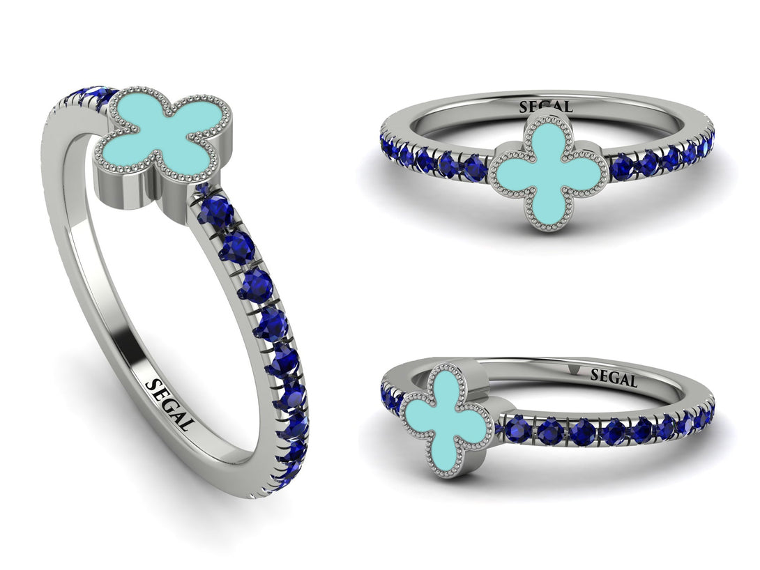 Elegant Enamel Clover Sapphire Ring - Clover No. 15