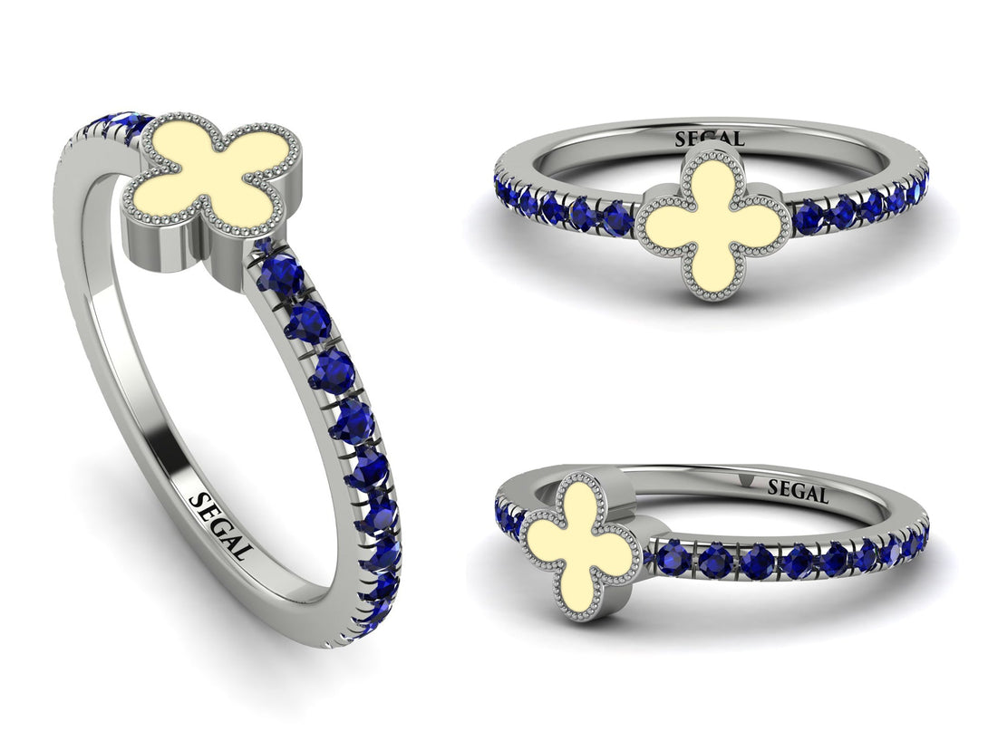 Elegant Enamel Clover Sapphire Ring - Clover No. 15