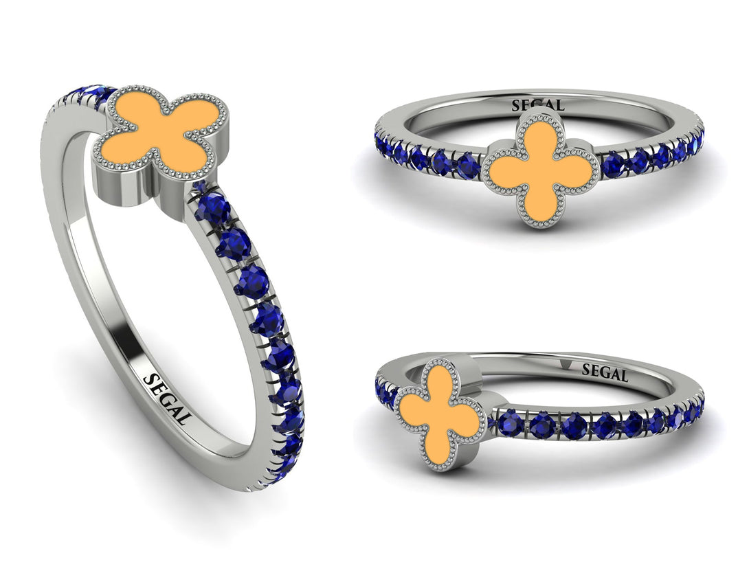 Elegant Enamel Clover Sapphire Ring - Clover No. 15