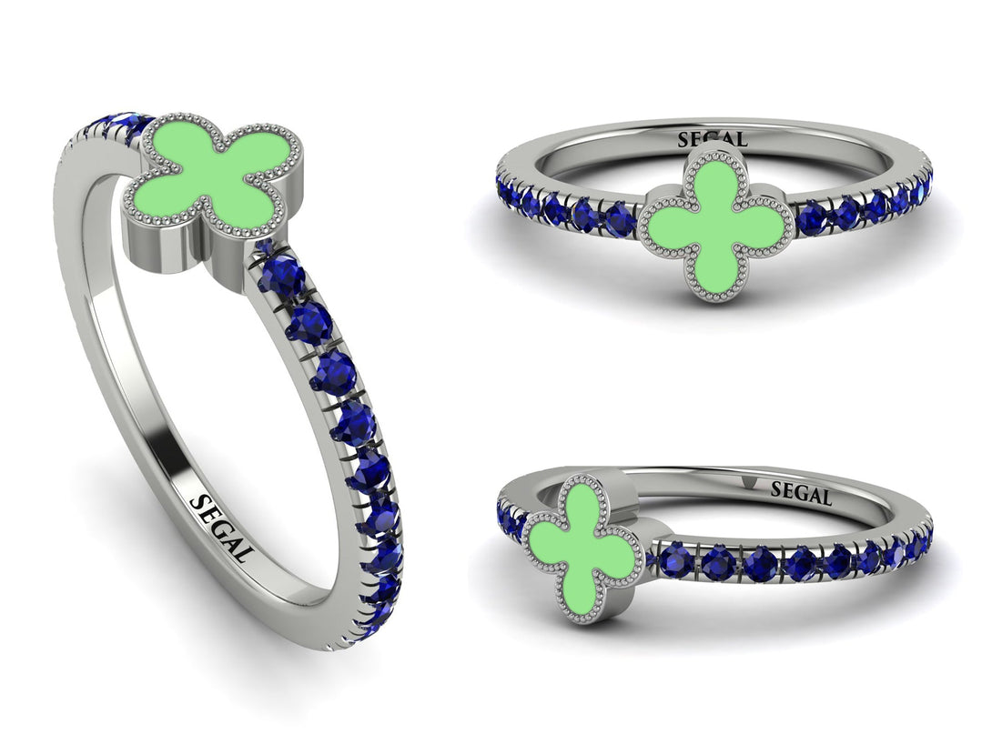 Elegant Enamel Clover Sapphire Ring - Clover No. 15