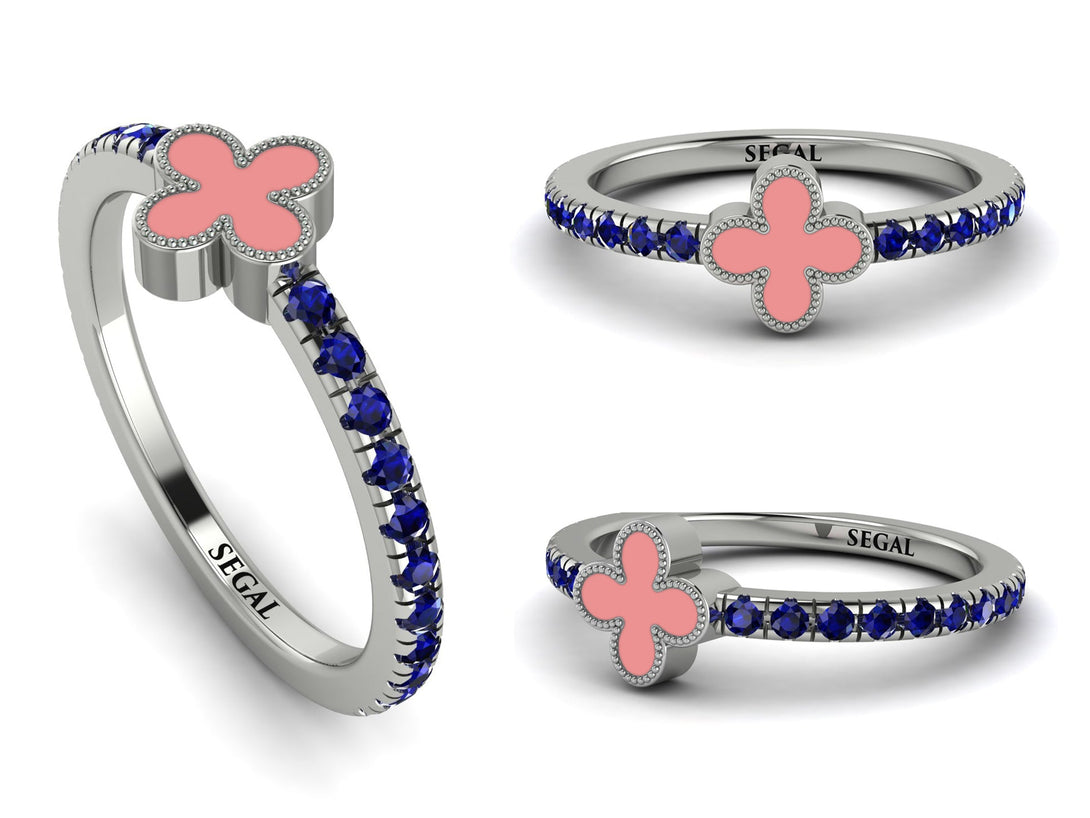 Elegant Enamel Clover Sapphire Ring - Clover No. 15