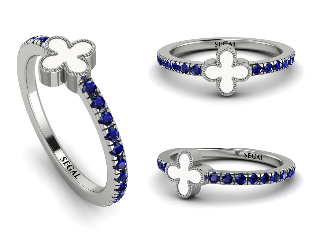 Elegant Enamel Clover Sapphire Ring - Clover No. 15