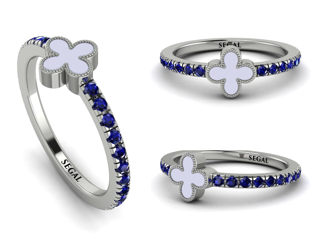 Elegant Enamel Clover Sapphire Ring - Clover No. 15