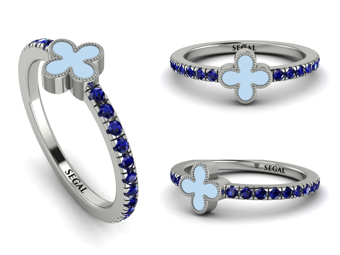 Elegant Enamel Clover Sapphire Ring - Clover No. 15