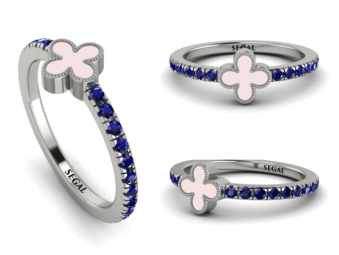 Elegant Enamel Clover Sapphire Ring - Clover No. 15