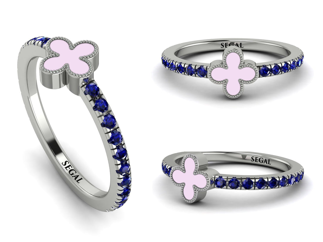Elegant Enamel Clover Sapphire Ring - Clover No. 15