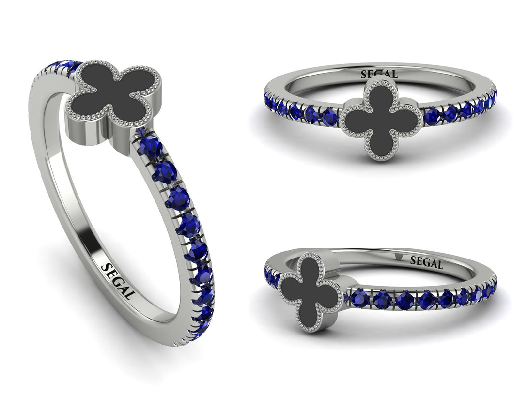 Elegant Enamel Clover Sapphire Ring - Clover No. 15