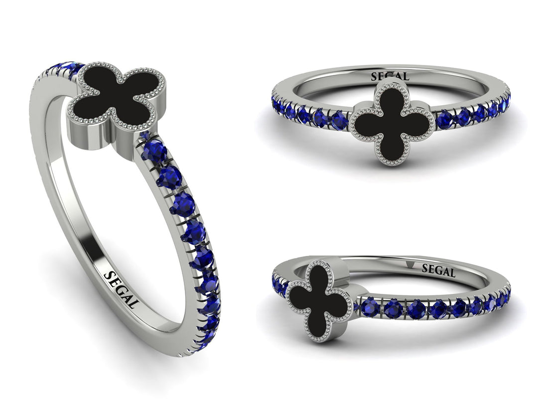 Elegant Enamel Clover Sapphire Ring - Clover No. 15
