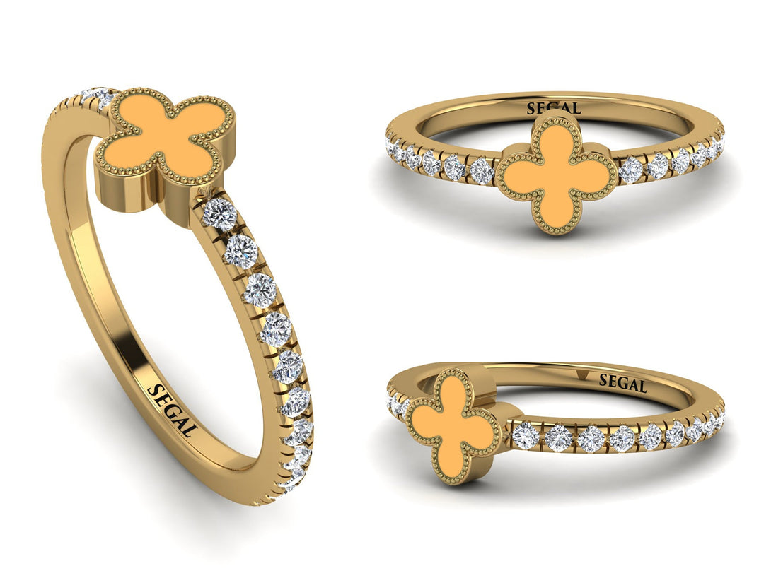 Elegant Enamel Clover Diamond Ring - Clover No. 1